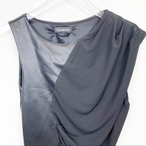 Bebe | Faux Leather Contrast Knit Dress - Picture 4 of 12